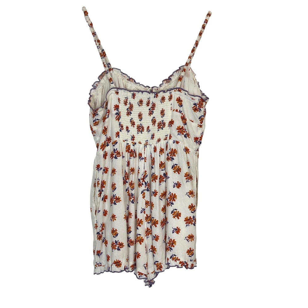 Urban Outfitters Floral Romper Womens Medium White Orange Excellent Linen Blend - Picture 5 of 16